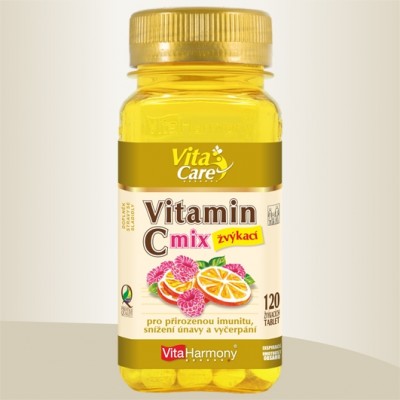 Vitamin C 100 mg MIX, pomeranč a malina - 120 žvýk. tbl. - AKCE  
